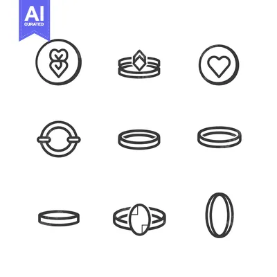 Aset premium populer: Set of 9 Line Icons Representing Rings, Jewelry, and Love Symbols