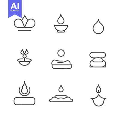 Set of 9 Minimalist Line Art Oil Lamp Icons