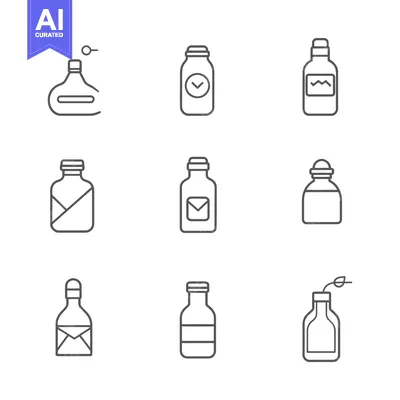 Aset premium populer: Set of 9 Outline Bottle Icons with Different Designs