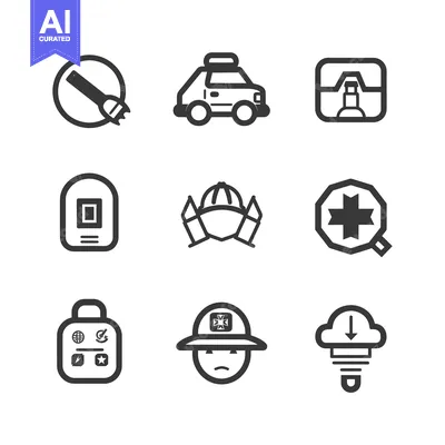 Aset premium populer: Set of 9 Outline Icons for Car,  Travel,  and Safety