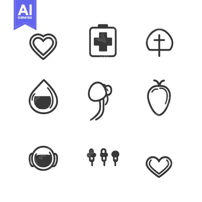 Set of 9 Simple Line Icons Including Heart, First Aid Kit, Cross, and
