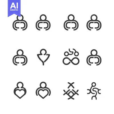 Aset premium populer: Set of Abstract Human Shape Icons for Collaboration, Teamwork, and Uni