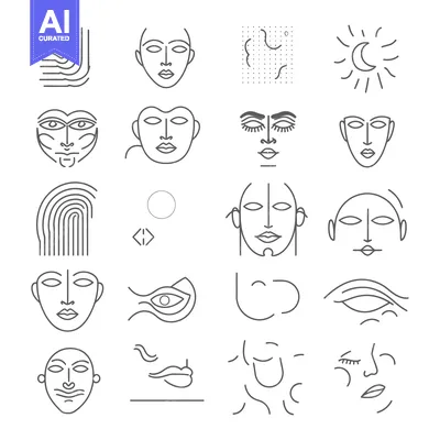 Aset premium populer: Set of Abstract Line Art Faces and Shapes