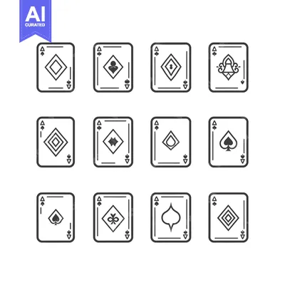 Set of Ace Playing Cards in Different Suits with Black Outline