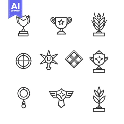 Aset desain premium: Set of Achievement Award Trophy Symbols in Outline Style