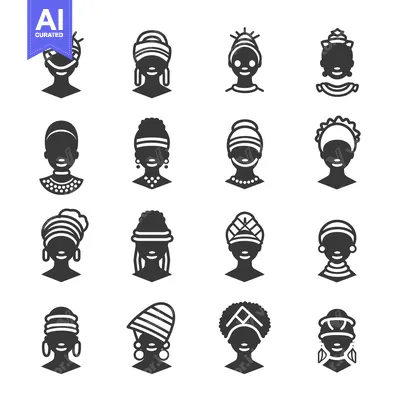 Aset premium populer: Set of African Women in Traditional Headwear and Jewelry