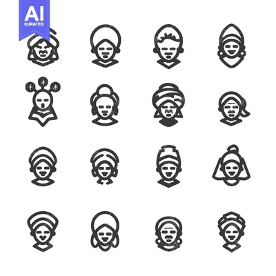 Aset desain premium: Set of African Women with Different Hairstyles and Headwraps