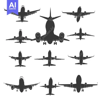 Aset desain premium: Set of Airplane Silhouettes Viewed from Below