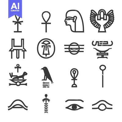 Set of Ancient Egyptian Hieroglyphs and Symbols