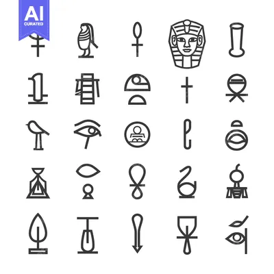 Aset desain premium: Set of Ancient Egyptian Hieroglyphs and Symbols in Black and White