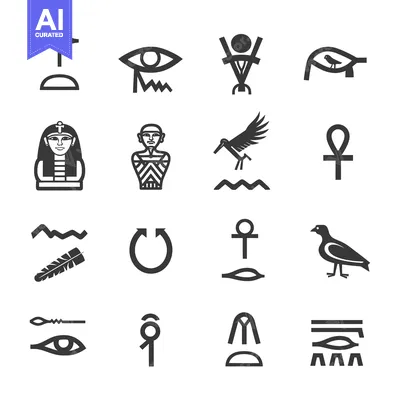 Set of Ancient Egyptian Hieroglyphs Symbols