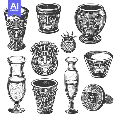Aset desain premium: Set of Ancient Mayan Drinking Vessels