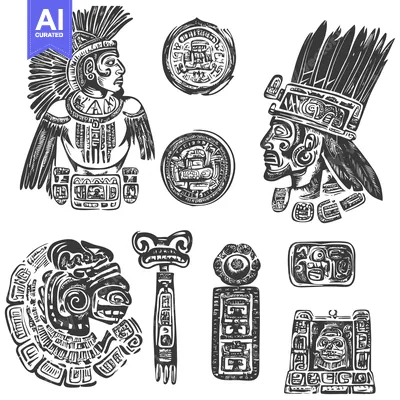 Premium design asset: Set of Ancient Mayan Glyphs and Figures