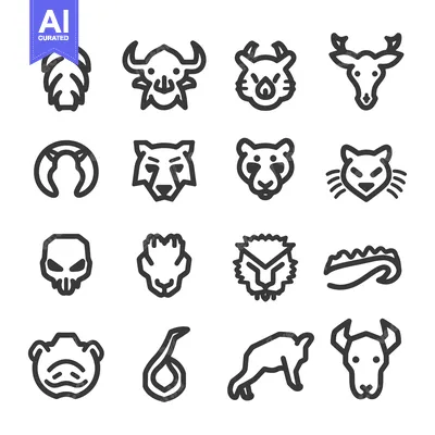 Popular premium asset: Set of Animal Head Icons in Black and White Outline Style