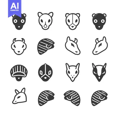 Aset desain premium: Set of animal head icons in different styles