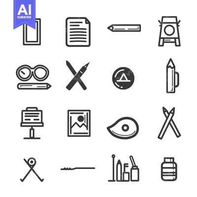 Set of Artistic Tools and Objects Icons