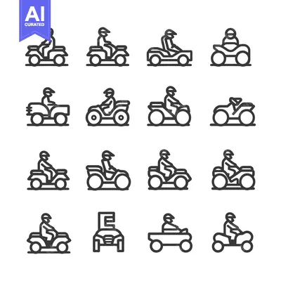 Aset desain premium: Set of ATV and Quad Bike Icons with Riders