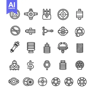 Set of Automotive Parts and Accessories Line Icons