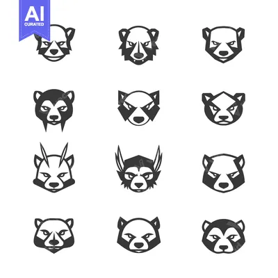 Aset premium populer: Set of Badger Animal Head Logos in Black and White