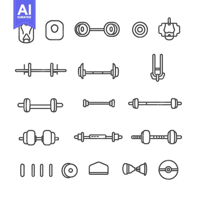 Set of Barbell and Dumbbell Icons for Exercise and Fitness