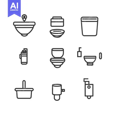 Set of Bathroom and Kitchen Equipment Line Icons