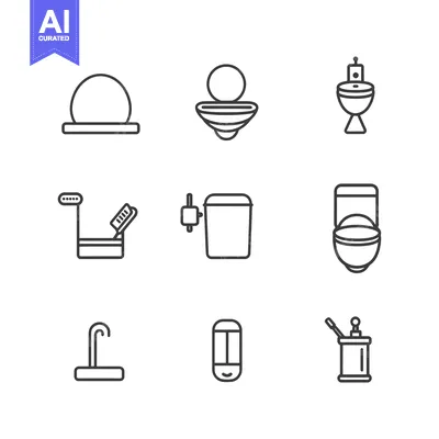 Aset premium populer: Set of Bathroom and Toilet Accessories Line Icons