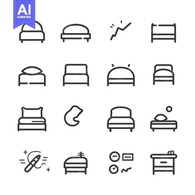 Premium design asset: Set of Bed and Furniture Icons in Outline Style