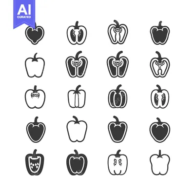 Set of Bell Pepper Icons in Various Styles and Views
