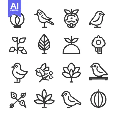 Aset desain premium: Set of Bird and Nature Line Icons