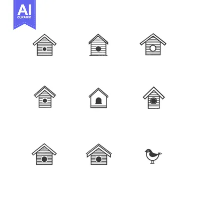 Popular premium asset: Set of Birdhouse Icons with One Bird Illustration