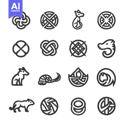Aset premium populer: Set of Black and White Abstract Geometric and Animal Logos
