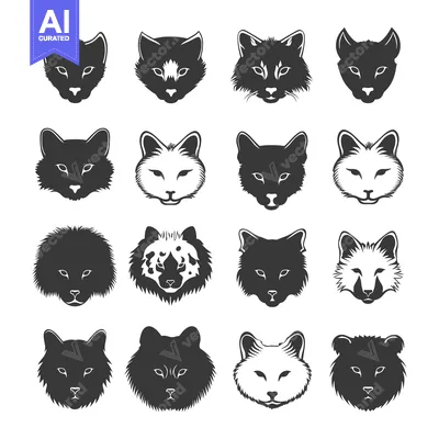 Aset premium populer: Set of Black and White Animal Heads with Different Fur Styles