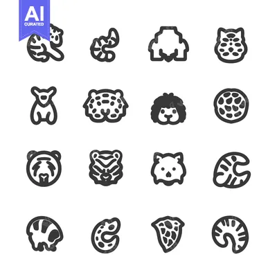 Aset desain premium: Set of Black and White Animal Icons