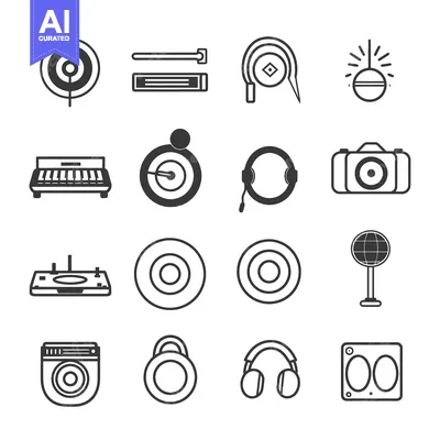 Set of Black and White Audio Device Icons