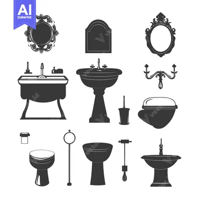 Set of Black and White Bathroom Silhouette Icons