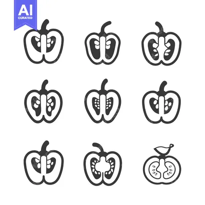 Aset desain premium: Set of Black and White Bell Pepper Icons