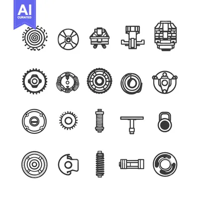 Set of Black and White Car Parts Icons