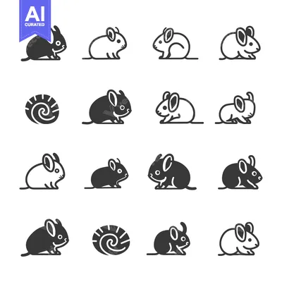 Aset premium populer: Set of black and white chinchilla icons in various poses