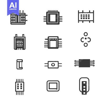 Set of black and white chip icons