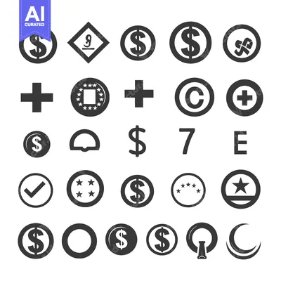 Set of Black and White Circular Symbols and Icons