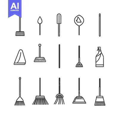 Set of Black and White Cleaning Equipment Icons