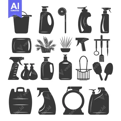 Premium design asset: Set of Black and White Cleaning Supplies Icons