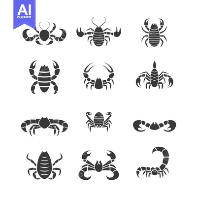 Set of Black and White Crab and Scorpion Silhouettes