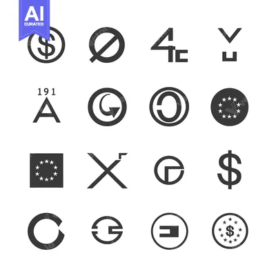 Premium design asset: Set of Black and White Currency, Copyright, and Symbol Icons