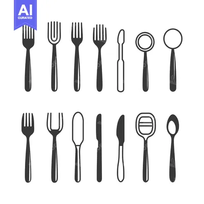 Set of Black and White Cutlery Icons