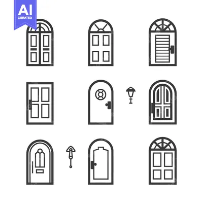 Aset desain premium: Set of Black and White Door Icons
