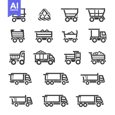 Popular premium asset: Set of Black and White Dump Truck Icons