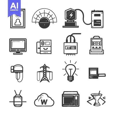 Set of Black and White Electricity Icons
