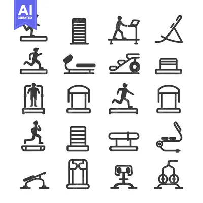 Set of Black and White Fitness Equipment Icons