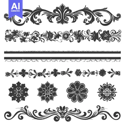 Aset premium populer: Set of Black and White Floral Design Elements